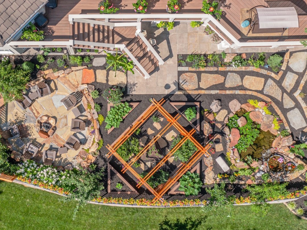 Aerial view of landscaping